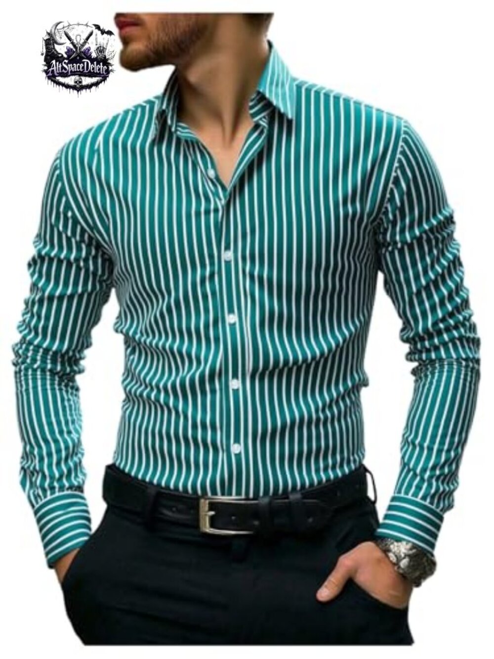 Men's Long Sleeve Button Down Striped Shirt Collared Business Casual Regular Fit